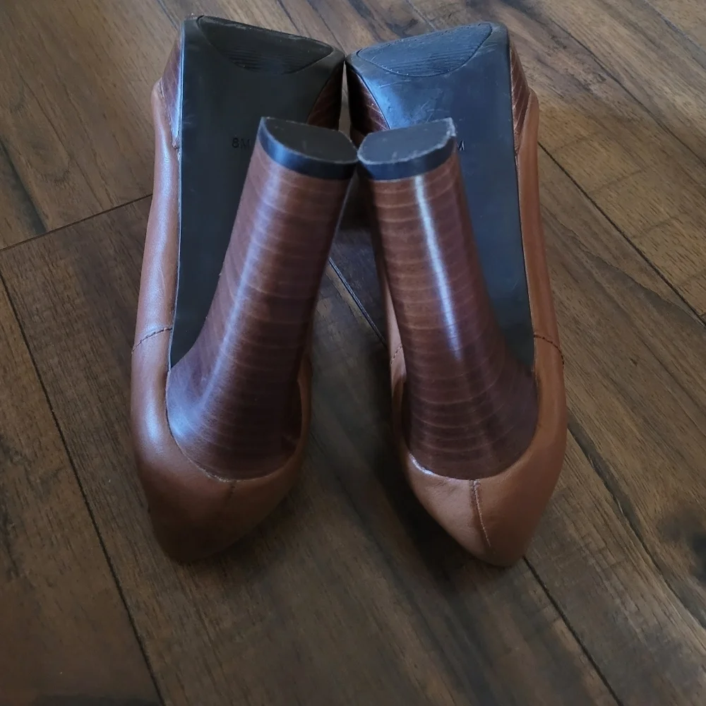 Marc Fisher Keeps Brown Leather Penny Loafer‎ Platform Heels